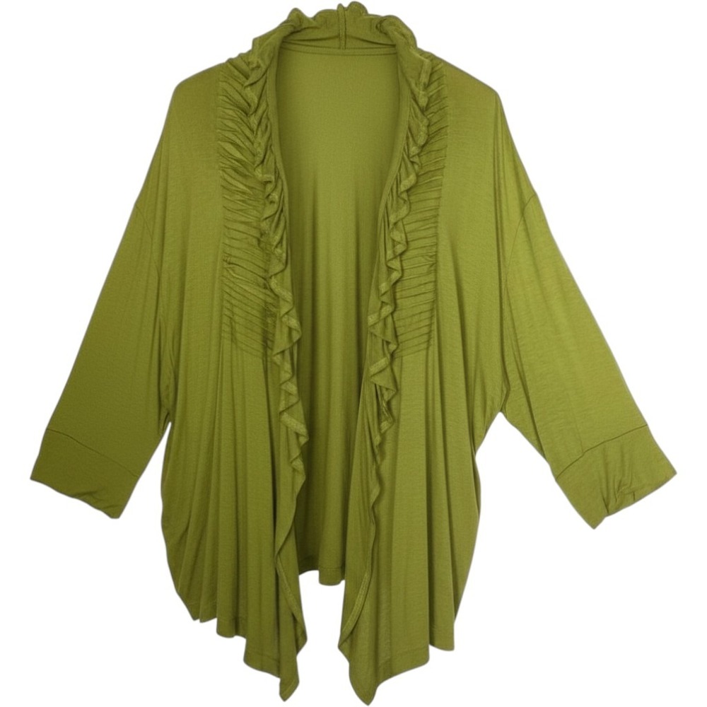 Ashley Stewart Lightweight Ruffle Cardigan Women 18 20 2X Sage Olive Open Plus